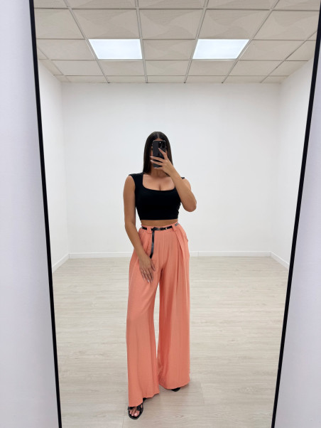 PANTALÓN WIDE LEG FLUIDO + CINTURÓN CORAL